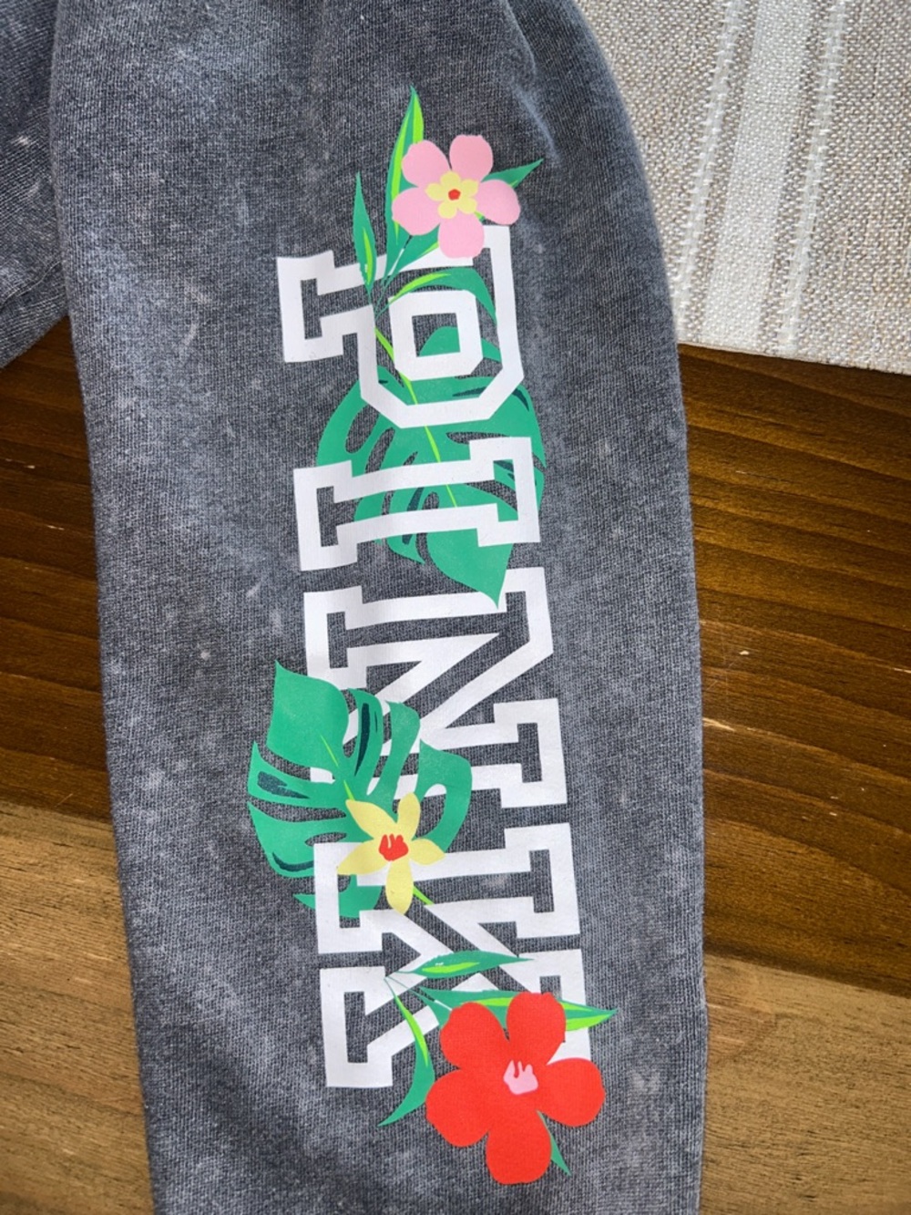 PINK Victoria's Secret Gray Full-Zip Hooded Sweatshirt with Floral Accents - Picture 4 of 13